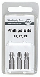 Wiha 71154 Screwdriver Bits, Phillips #1, 2, & 3 X 25mm 3 Bit Pack