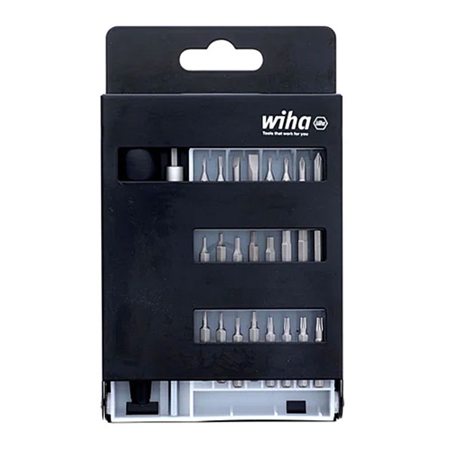 Wiha 75992 Screwdriver Bit Set, Micro Bit System 4 ESD Safe 27 Pieces - Slotted, Phillips, TORX, Inch HEX