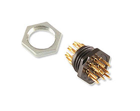 WIRE PRO 126-012<br>9 Contact Connector, Mini Hex, Male Panel Recepticle w/Hex Nut, Solder Cup Terminals