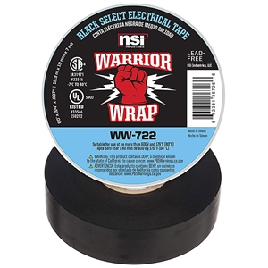 WW-722 WarriorWrap Select Professional Electrical Tape,  3/4" x 60ft. 7 mil, Black - NSI Industries