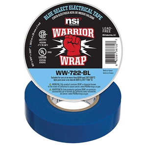 WW-722-BL WarriorWrap Select Professional Electrical Tape,  3/4" x 60ft. 7 mil, Blue - NSI Industries