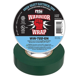 WW-722-GN WarriorWrap Select Professional Electrical Tape,  3/4" x 60ft. 7 mil, Green - NSI Industries