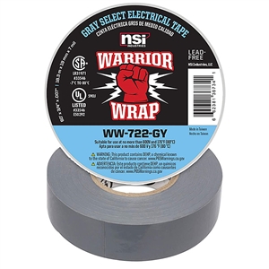 WW-722-GY WarriorWrap Select Professional Electrical Tape,  3/4" x 60ft. 7 mil, Gray - NSI Industries