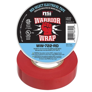WW-722-RD WarriorWrap Select Professional Electrical Tape,  3/4" x 60ft. 7 mil, Red - NSI Industries