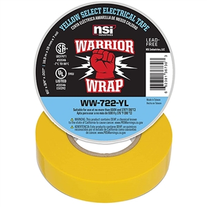 WW-722-YL WarriorWrap Select Professional Electrical Tape,  3/4" x 60ft. 7 mil, Yellow - NSI Industries