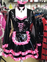 Misfitz black PVC & hot pink satin deluxe  maids outfit