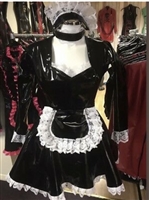 MISFITZ BLACK PVC SWEETHEART MAIDS DRESS + CHOKER, HAT & PINNY