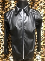 STRETCH FAUX LEATHER COLLARED SHIRT