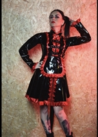 BLACK PVC & RED SATIN BUCKLE RESTRAINT MAIDS DRESS