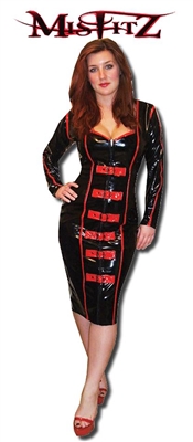 BLACK AND RED PVC BUCKLE MISTRESS DRESS