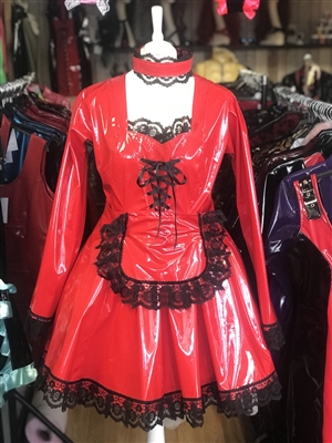 MISFITZ RED PVC FRILLY MAIDS OUTFIT