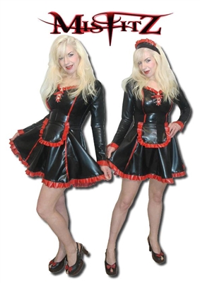 MISFITZ BLACK & RED LATEX LACE UP MAIDS OUTFIT