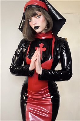 Misfitz black & red latex kinky nun outfit