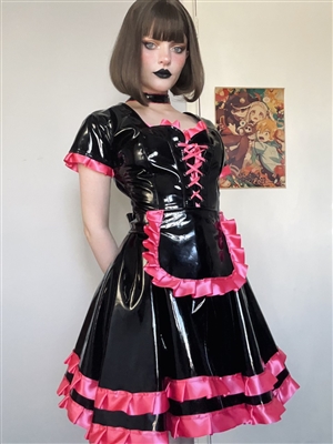 MISFITZ BLACK PVC & HOT PINK SATIN SISSY MAIDS OUTFIT