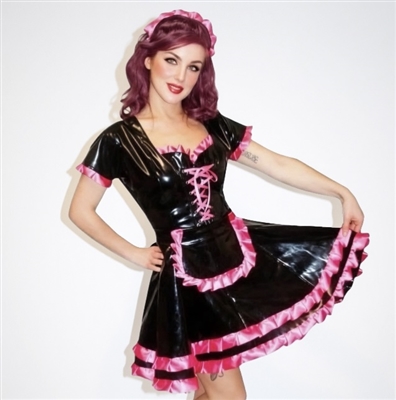 Misfitz black pvc & hot pink satin Sissy Maids outfit.