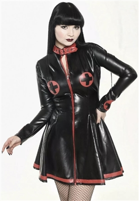 MISFITZ BLACK & RED PVC SKATER NURSE UNIFORM