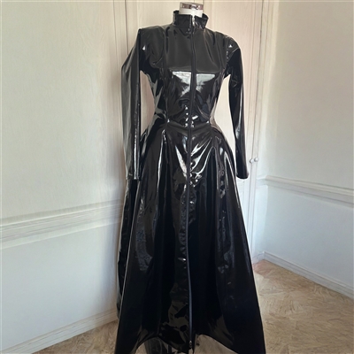 MISFITZ BLACK PVC FULL LENGTH  SKATER DRESS