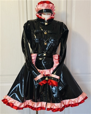 Misfitz black PVC & satin lockable Sissy Maids outfit.