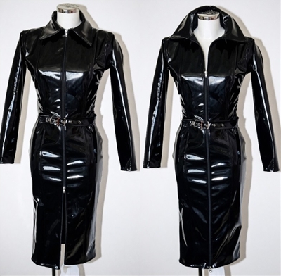 Misfitz black PVC pencil dress + belt.