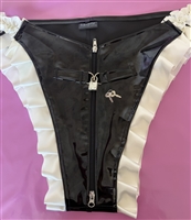 Misfitz black PVC & ivory satin padlock sissy panties. Two way zip.