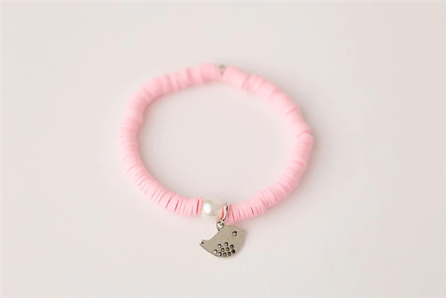 Girls Genevieve Bracelet - Pink with Silver Bird Charm