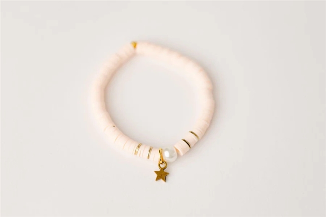 Girls Clay Bead Celia Bracelet - Blush with Pearl and Star