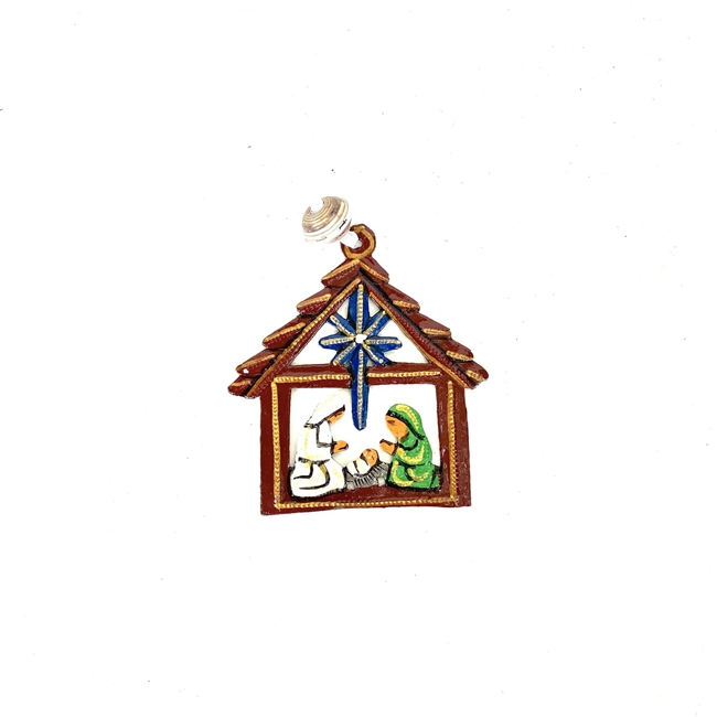 Small Nativity House Ornament - Brown