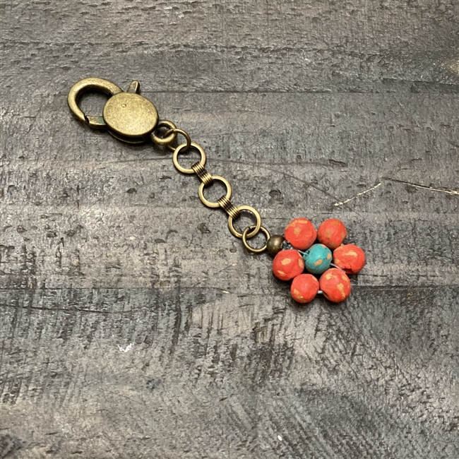 Ceramic Daisy Keychain - Red