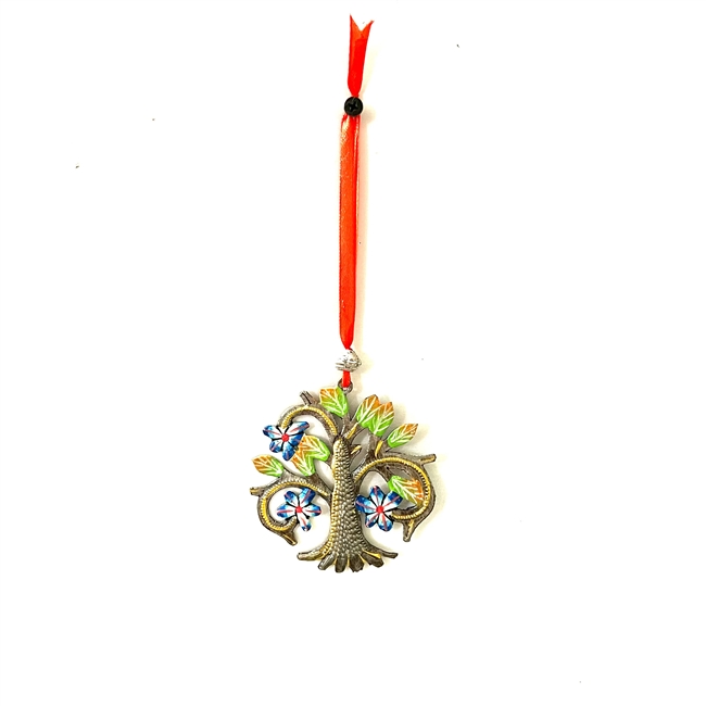 Painted Tree of Life Ornament - Blue Flower