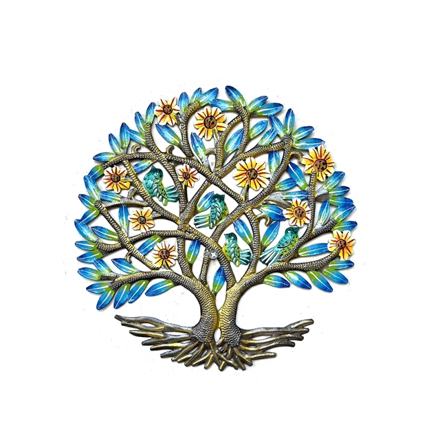 Two Bronze Tree & Blue Leaf