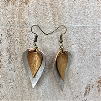 Small Double Leaf Goat Leather Earrings - Silver/Gold