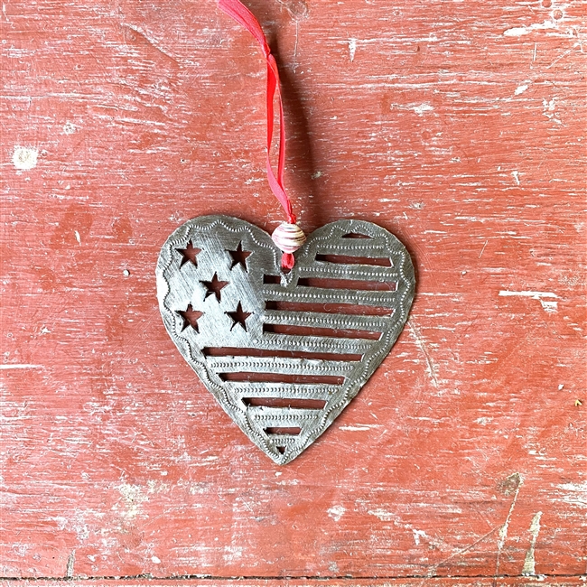 American Flag in Heart Ornament