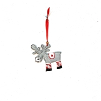 Moose Ornament Grey with Red