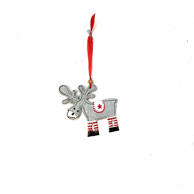 Moose Ornament Grey with Red