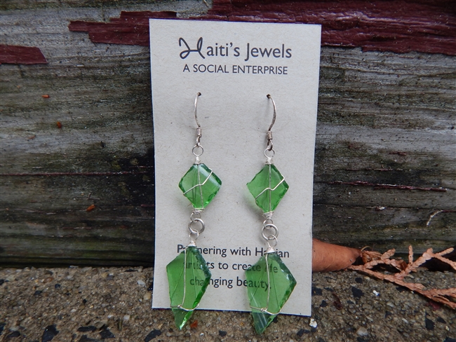 Green Diamond Glass Earrings