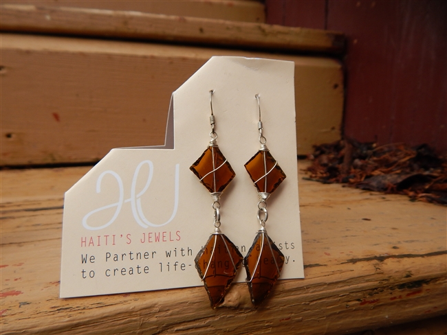 Brown Diamond Glass Earrings