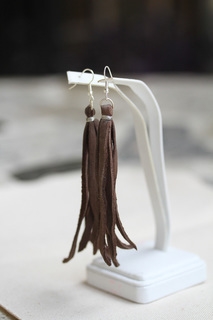 Leather Fringe Earrings - Brown