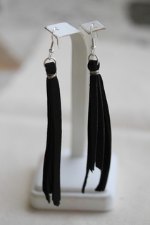 Leather Fringe Earrings - Black