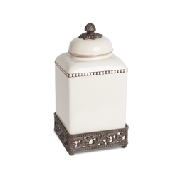 The GG Collection Cream Acanthus Leaf Canister, Medium