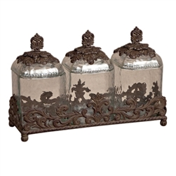 The GG Collection 3pc Glass Canisters w/Brown Metal