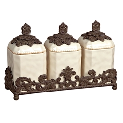 The GG Collection 3 Piece Textured Ceramic Canisters w/Base-Cream