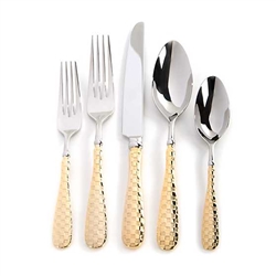 Mackenzie-Childs Gold Check Flatware 5pc Place Set