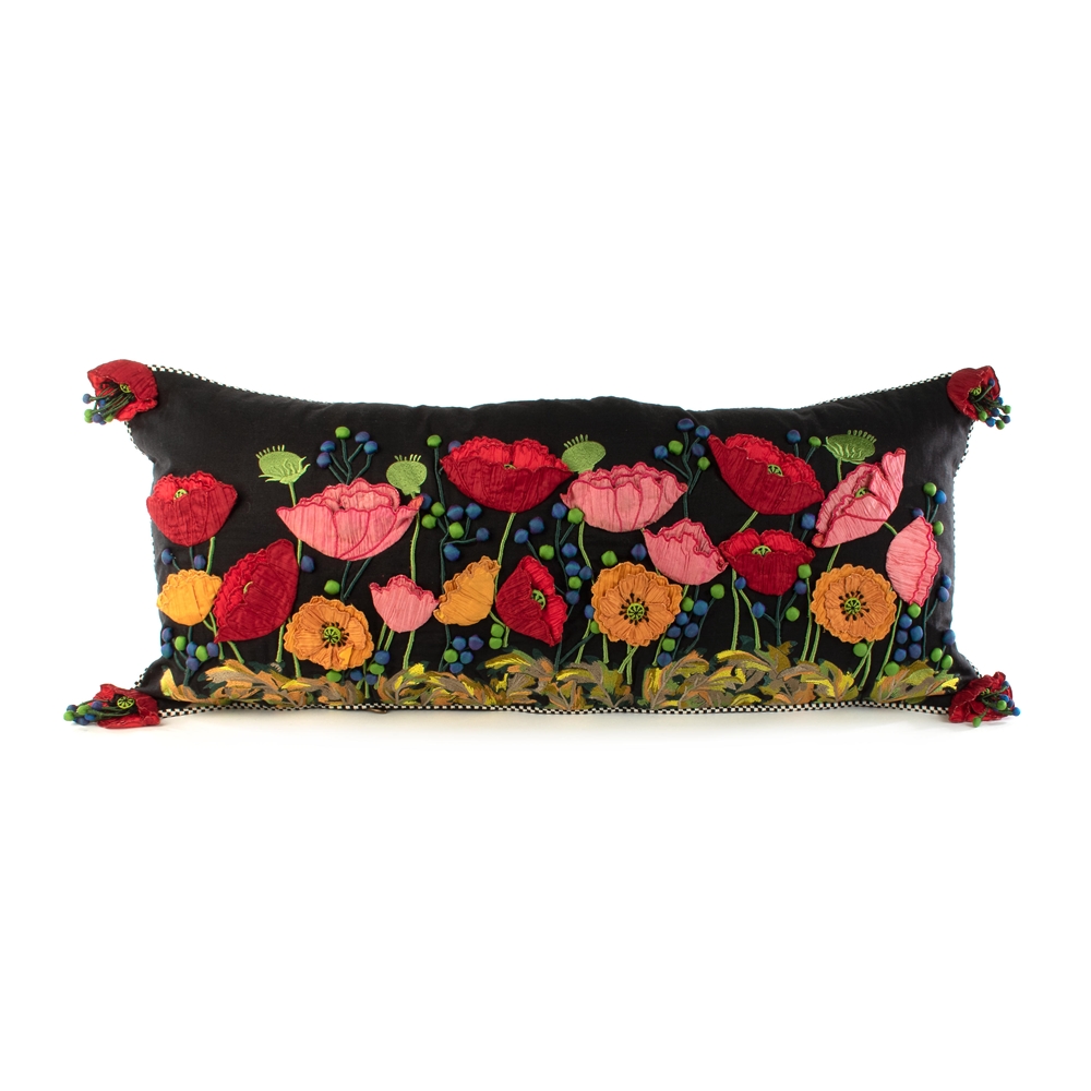 Mackenzie-Childs Poppy Lumbar Pillow - Black