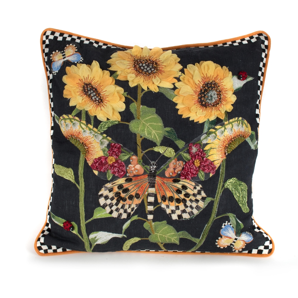 Mackenzie-Childs Monarch Butterfly Square Pillow - Black