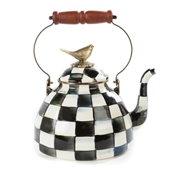 Mackenzie-Childs Courtly Check Enamel 3 Qt.Tea Kettle with Bird