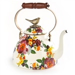 MacKenzie-Childs Flower Market 3 Quart Tea Kettle With Bird - White