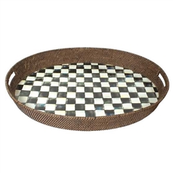 MacKenzie-Childs Enamelware Courtly Check Rattan Party Tray