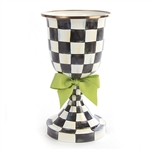 MacKenzie-Childs Courtly Check Enamel Pedestal Vase with Green Bow