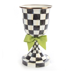 MacKenzie-Childs Courtly Check Enamel Pedestal Vase with Green Bow