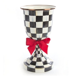 MacKenzie-Childs Courtly Check Enamel Pedestal Vase with Red Bow